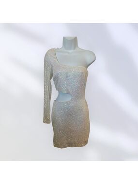 Windsor One-Shoulder Sequin Cutout Mini Dress – Size Small